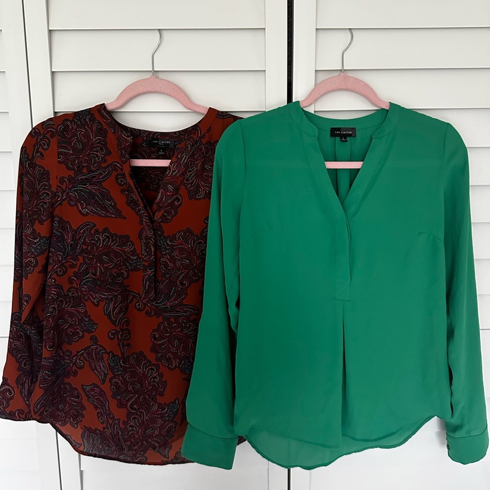 The Limited Shirt Blouse Small Petite Pattern Buttons Orange Green Top Bundle